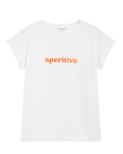T-shirt branca com estampa laranja aperitivo