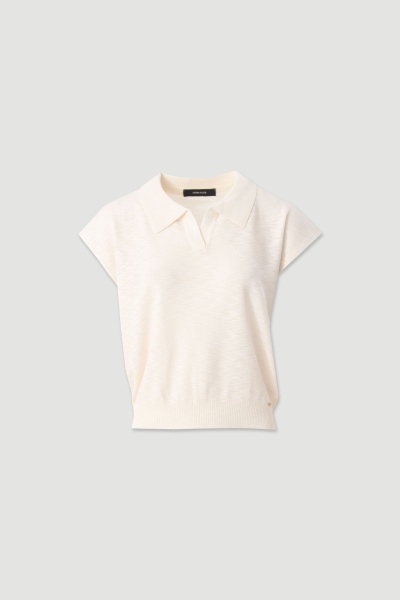 Camisola de malha creme sem mangas com gola polo
