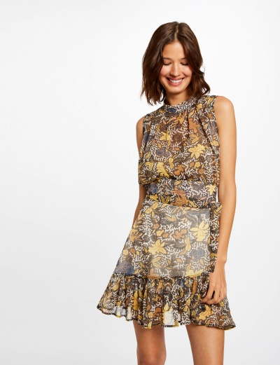 Vestido floral feminino sem mangas com folhos