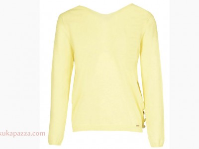 Camisola amarelo claro de malha com mangas compridas e decote em V na parte de trás