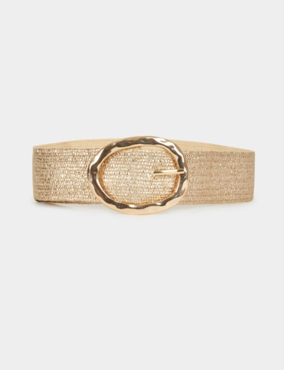 Cinto largo dourado com fivela oval dourada