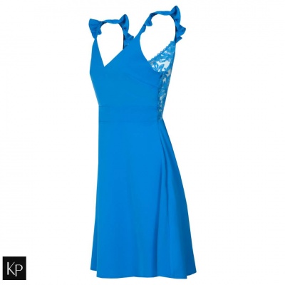 Vestido azul com alças com laços e laterais de renda