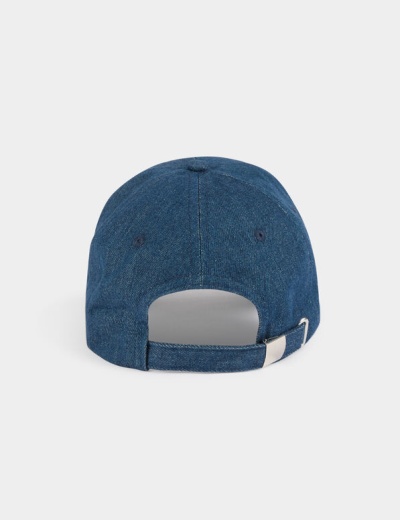 Boné azul de ganga com ajuste atrás em velcro e fivela metálica