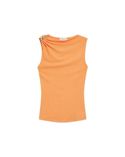 Top feminino laranja com fivela dourada no ombro
