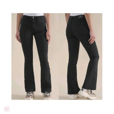 Calças de ganga pretas com corte a baínha