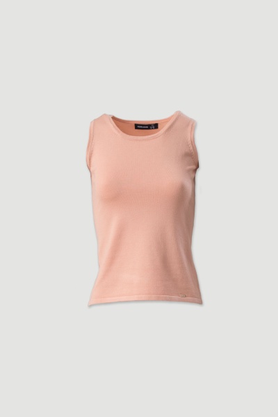 Top feminino rosa claro, malha texturada, sem mangas, com etiqueta ZOE KARSSEN
