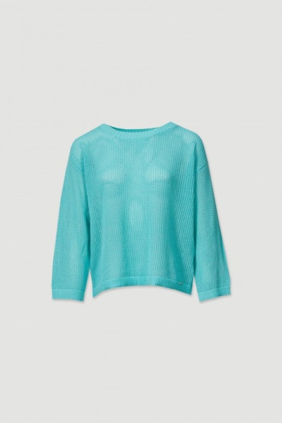 Camisola azul clara de malha fina com gola redonda