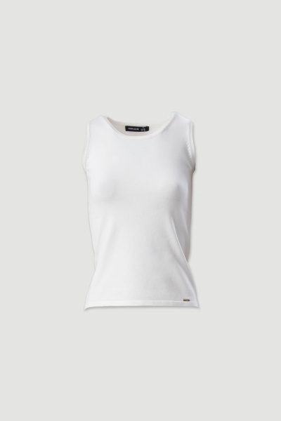 Top branco sem mangas em tecido canelado com gola redonda