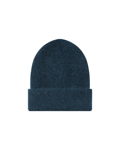 Gorro de malha azul escuro com bainha dobrada
