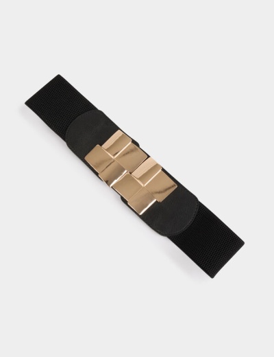 Cinto elástico preto com fivela dourada