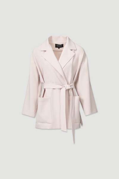 Casaco bege claro para senhora com gola de lapela e cinto