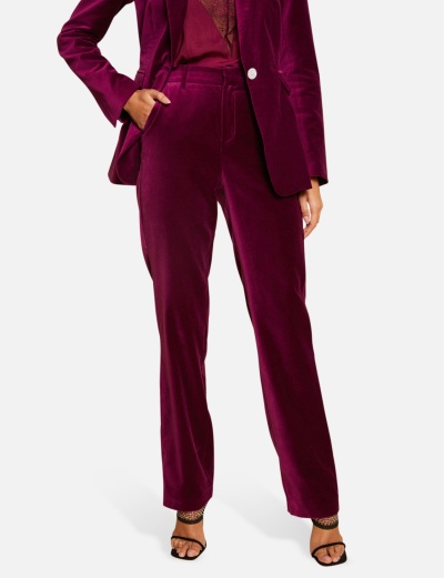 Calças de veludo bordeaux com corte reto e cintura alta