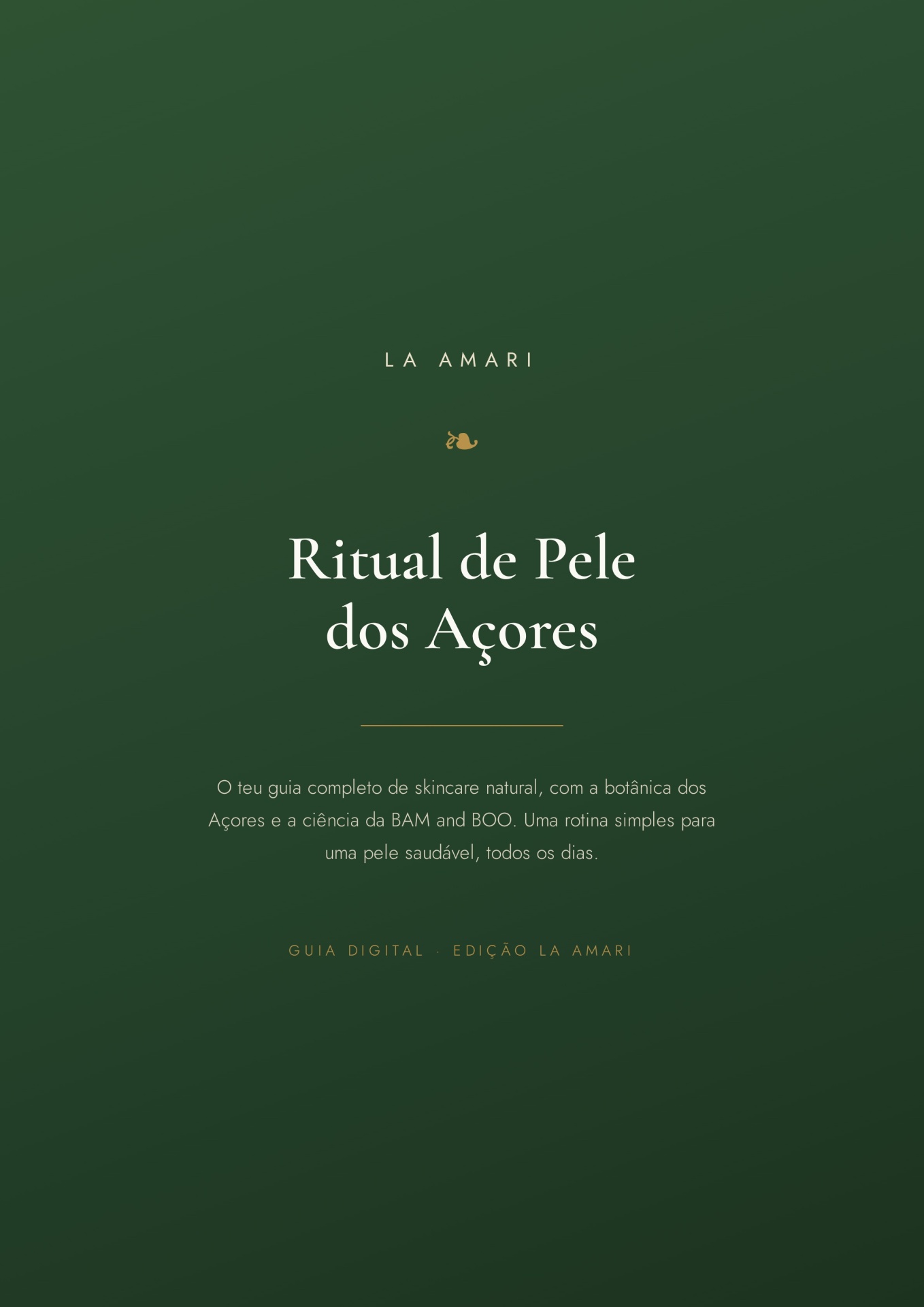 Fundo verde escuro com texto branco e amarelo de guia digital de skincare Ritual de Pele dos Açores.