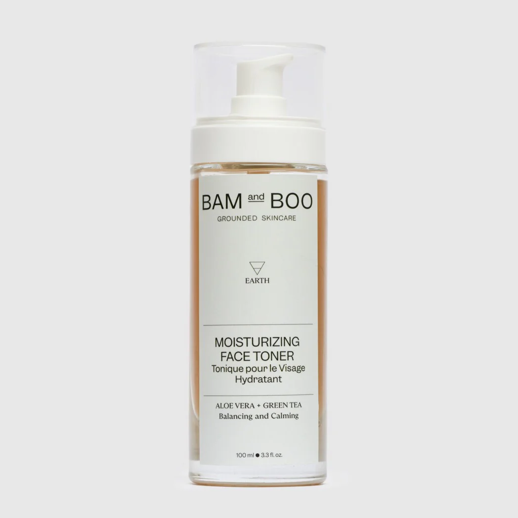 Frasco de toner facial hidratante BAM and BOO com tampa branca