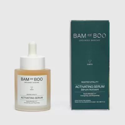 Soro ativador BAM and BOO em frasco e embalagem verde escura.