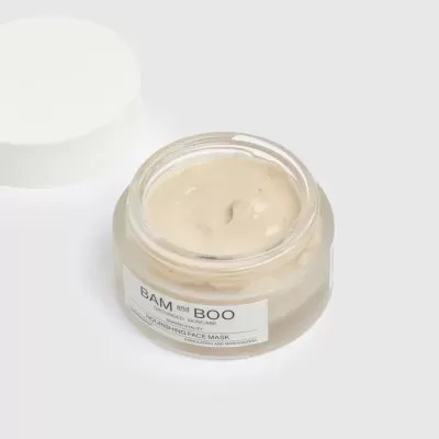 Máscara facial nutritiva BAM and BOO em pote de vidro fosco e tampa branca