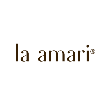Texto la amari® em castanho sobre fundo preto