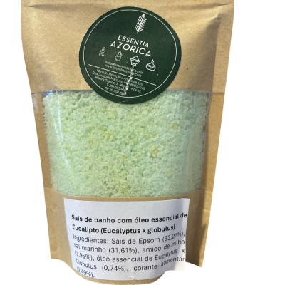 Embala de sais de banho verde claro com rótulo ESSENTIA AZORICA