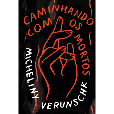 Capa de livro com mão vermelha traçada e texto em preto