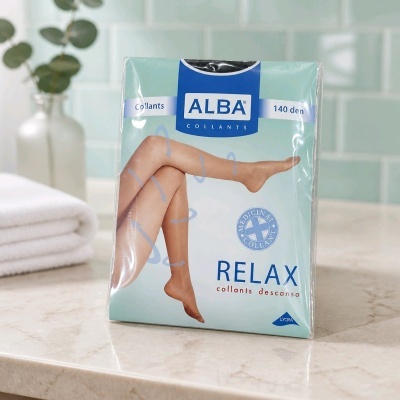 Pacote de collants ALBA Relax 140 den com imagem de pernas e texto