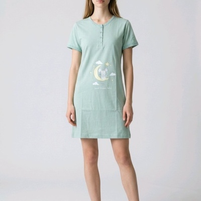 Vestido curto verde claro com estampado de rato na lua e texto Sweet Dreamz baby!