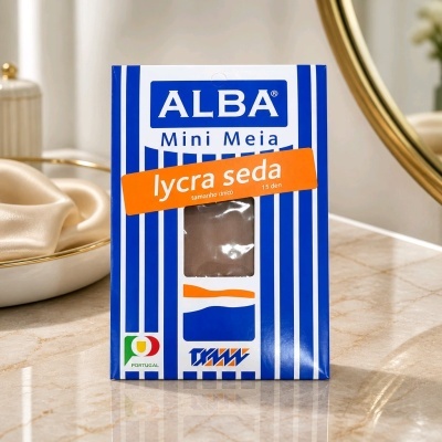 Embalagem de mini meias ALBA lycra seda tamanho único com riscas azuis e brancas