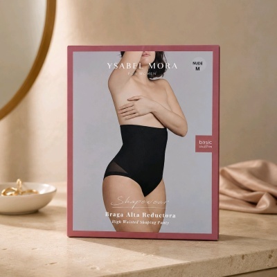 Embalagem de lingerie preta modeladora de cintura alta Ysabel Mora
