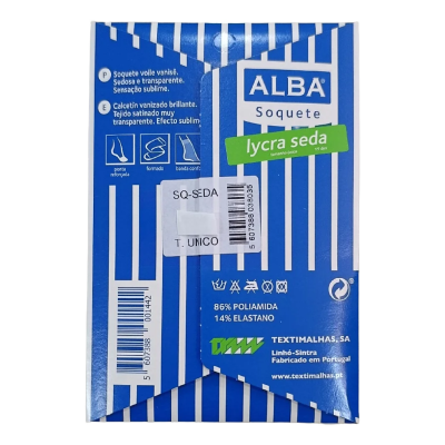 Embalagem azul e branca do produto ALBA Soquete lycra seda