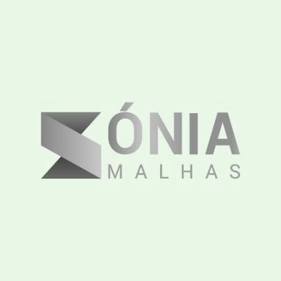 Logótipo SÓNIA MALHAS com símbolo gráfico cinza