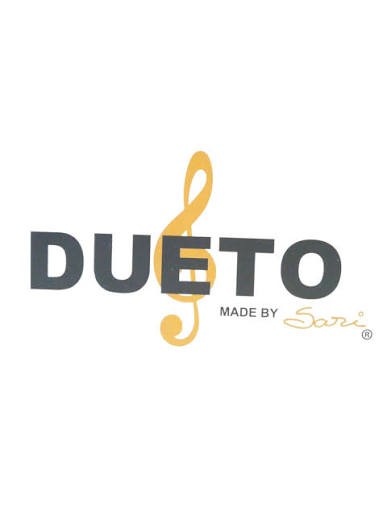 Logótipo DUETO com clave de sol dourada e texto MADE BY Sari