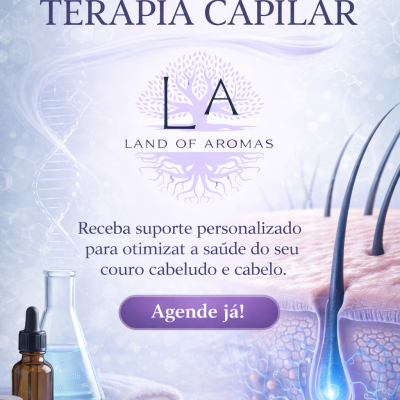 Promoção de terapia capilar com frascos, toalha e ilustração de folículo capilar