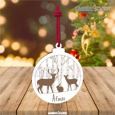 Enfeite de Natal redondo com veados e nome Afonso