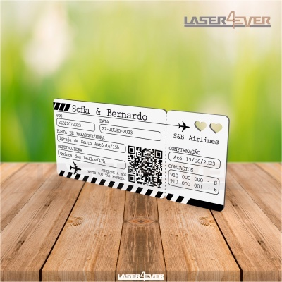 Bilhete de avião personalizado com nome Sofia & Bernardo