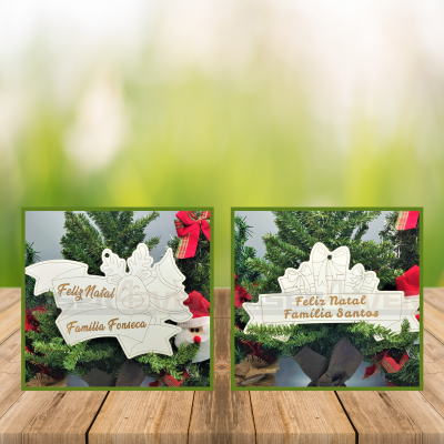 Decorações de Natal personalizadas em madeira penduradas na árvore