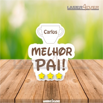 Figura decorativa Melhor Pai com nome Carlos e estrelas amarelas