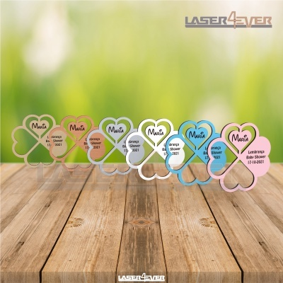 Lembranças de chá de bebê em forma de trevo de quatro folhas coloridas com gravação personalizada
