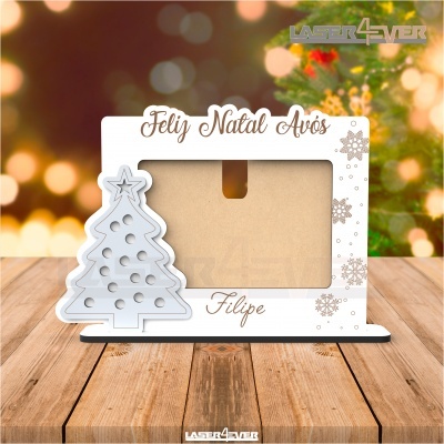 Moldura de fotografias branca de Natal com árvore e texto para avós