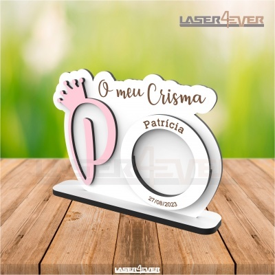Suporte decorativo personalizado para Crisma com nome e data
