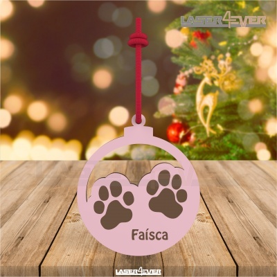 Enfeite de Natal rosa com patas e nome Faísca