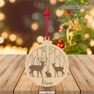 Enfeite de Natal de madeira com veados e nome Afonso