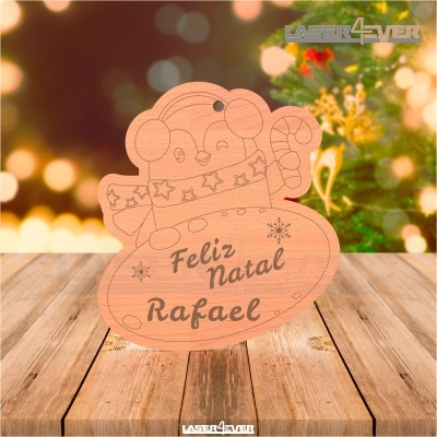 Placa decorativa de Natal em madeira com boneco de neve e texto personalizado