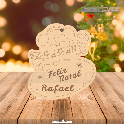 Placa de madeira decorativa de Natal com urso e texto Feliz Natal Rafael