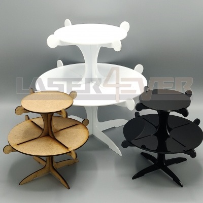 Suportes para bolos em madeira compensada com dois níveis e várias cores