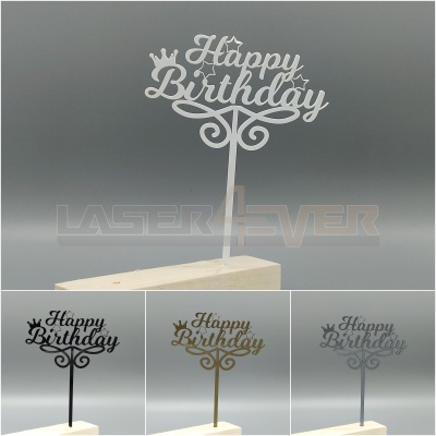 Topo de bolo 'Happy Birthday' em acrílico de várias cores