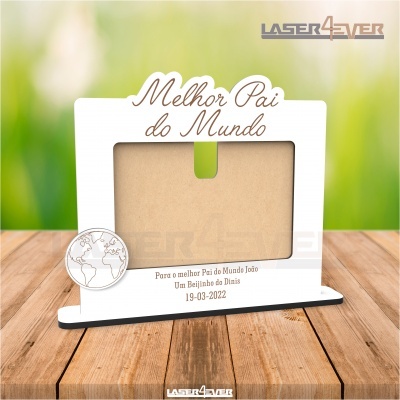 Suporte de madeira para fotografia com texto 