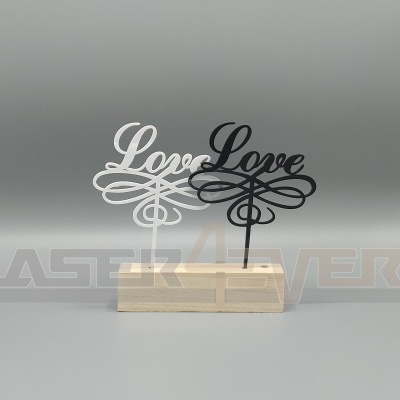 Suportes decorativos em metal 'Love' branco e preto em bases de madeira