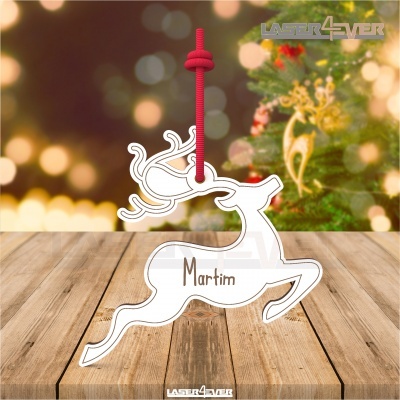 Enfeite de Natal em forma de rena com nome Martim e cordão vermelho