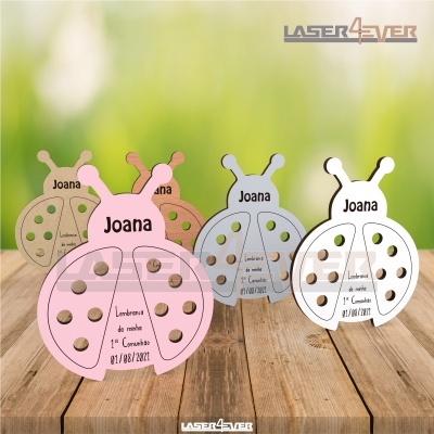 Porta-moedas em forma de joaninha coloridos com inscrições personalizadas