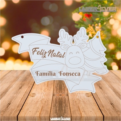 Placa decorativa de Natal em acrílico branco com mensagem Feliz Natal e Família Fonseca