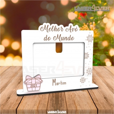 Moldura branca com texto Melhor Avó do Mundo, presente rosa 2021, nome Martim e flocos de neve